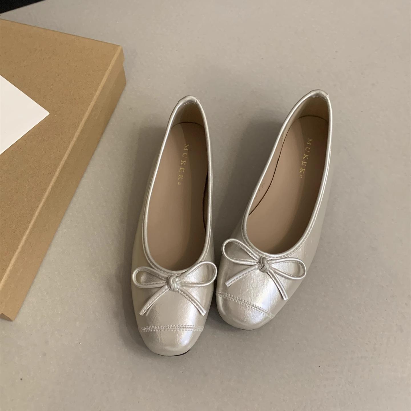 

Французский бант увеличение внутренней высоты туфли-лодочки женские весна-осень фея ветер балетки туфли бабушки нежные туфли-бини 40 шампанского