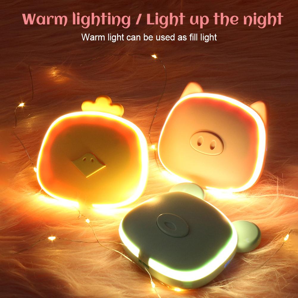 Rechargeable Hand Warmer 1000mAh Macaron Cartoon Animal USB Hand Warmer Makeup Mirror with LED Light Winter Gifts