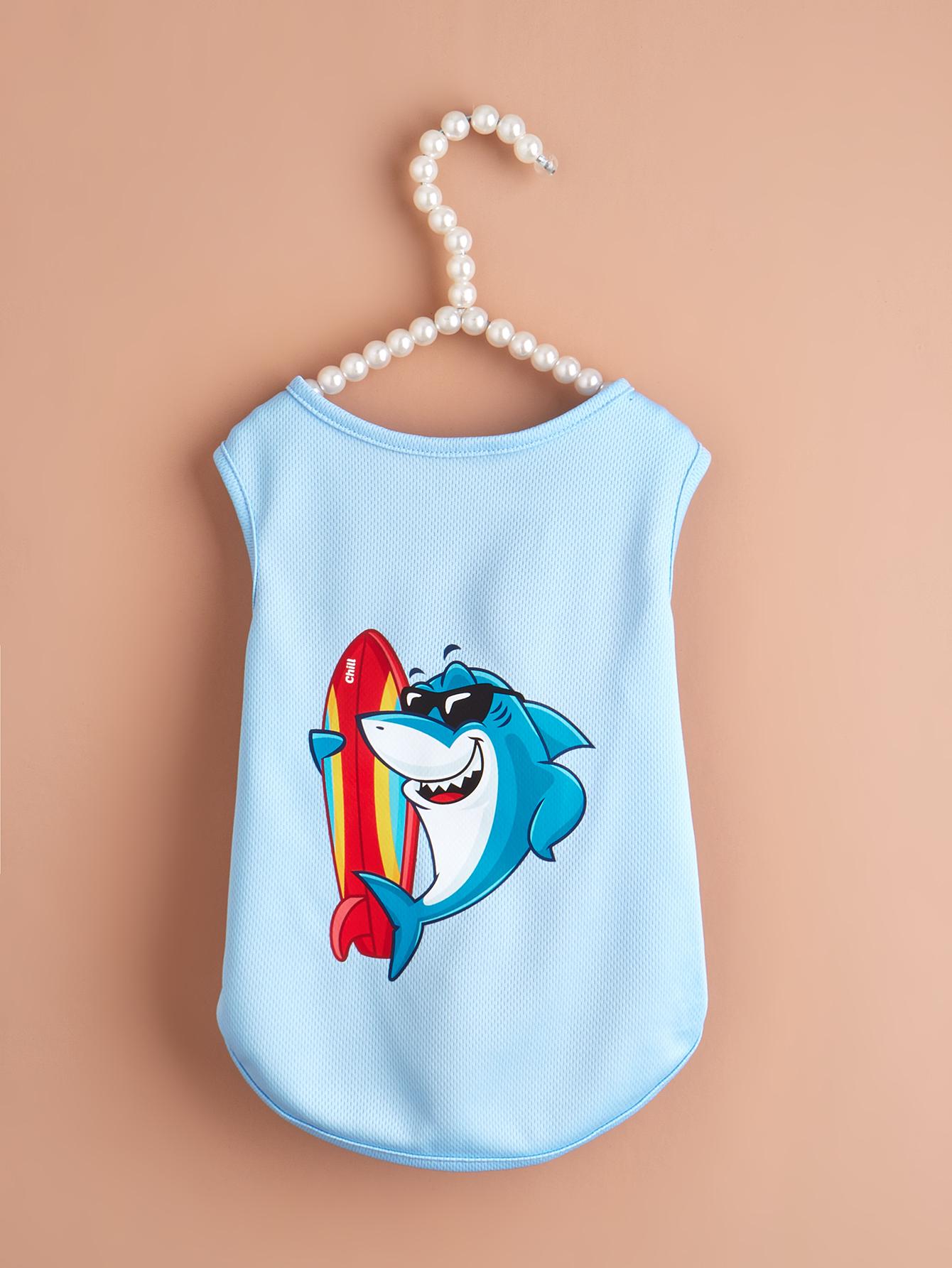 

Pet Clothes for Dog Cat Puppy Tank Top Coat Shark Cartoon Printed Heart Sweatshirt Dog Outfits Apparel Cat Cloth XS（old） синій