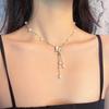 Titanium Steel Butterfly Tassel Necklace with Freshwater Pearls and Mother-of-Pearl