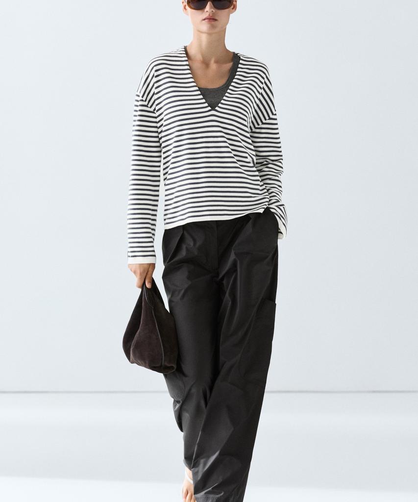 Masimodutti Striped V-Neck Knit Sweater