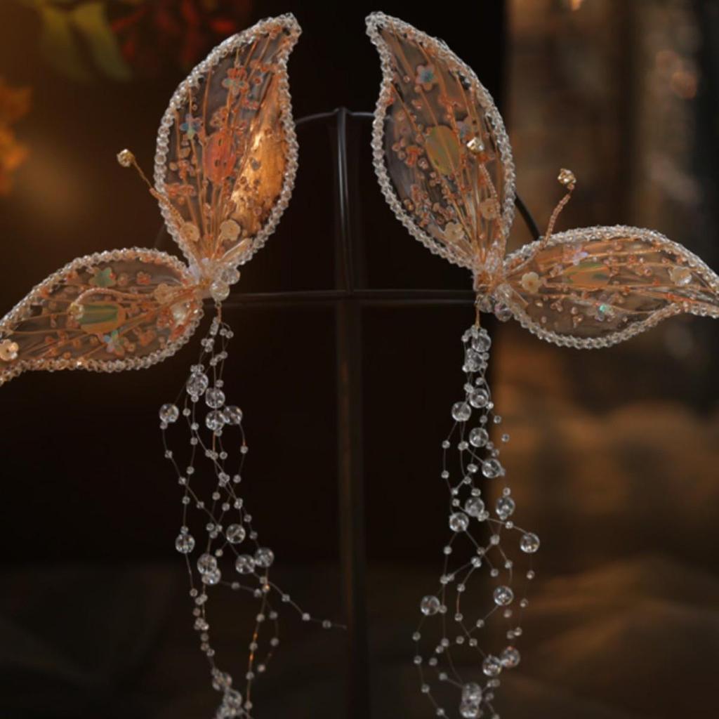 Mori Style Elf Crystal Hair Clip with Butterfly Wings & Tassel – Perfect for Wedding & Photography