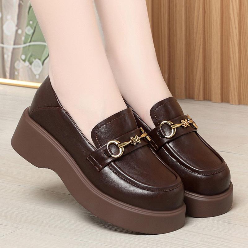 

Small Leather Shoes Spring Autumn Sponge Cake Sole Two-Wear Women s Single Shoes With Skirt Thick Sole British Style Loafers 35