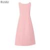 ZANZEA Damen Lässig Rundhals Sommer Ärmelloses Kleid