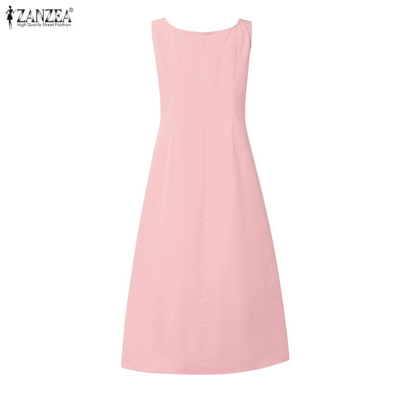 ZANZEA Damen Lässig Rundhals Sommer Ärmelloses Kleid
