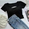 T-Shirt Damenbekleidung Quadratischer Ausschnitt Oberteile Kurzarm Crop-Top mit BHs für Frauen Mädchen sexy Streetwear Rückenfreies Top T-Shirts