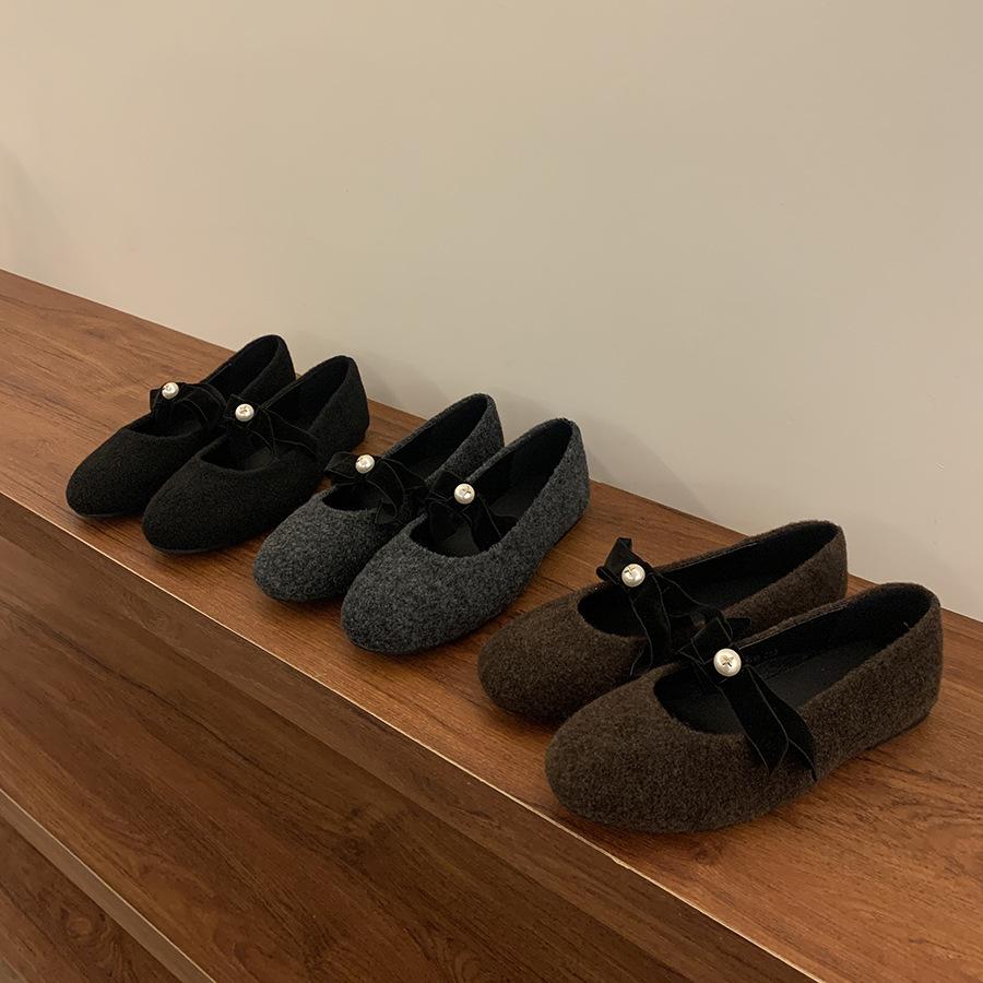 

Flat gray single shoes women s shoes new autumn and winter bow Mary Jane shoes 35 чорний