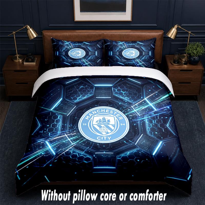 Set Biancheria da Letto Manchester City Design 1 Copripiumino + 2 Federe Morbido Traspirante Biancheria da Letto per la Casa