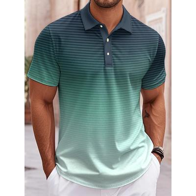 Camisa Polo para Hombre Degradado Estampado 3D Tops para Hombre Casual al Aire Libre Botones Solapa Camiseta Moda Callejera Masculina Ropa Holgada Oversize
