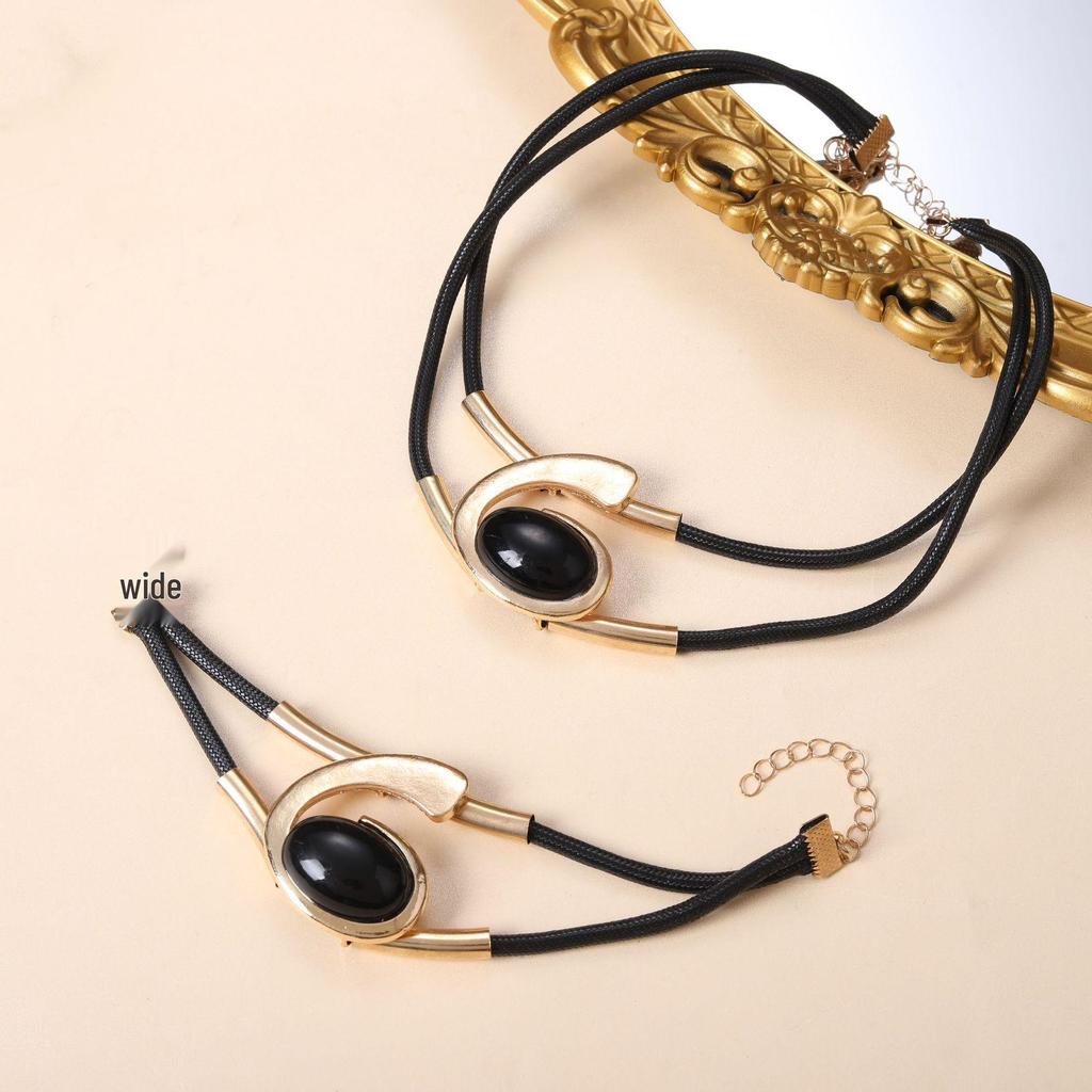 Böhmisches Acryl Schnecke Ovales Auge Schmuckset: Damen Wachskordel Halskette & Armband