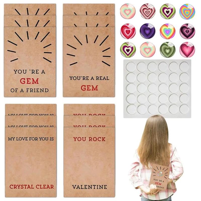 Valentines Day Gift for Kids 12 Pack Valentines Cards Heart-Shape Crystals Valentine Gift Boys Girls Toddlers School Party Favor