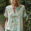 Damenhemd V-Ausschnitt Kurzarm Einfarbig Lockerer Schnitt Pullover Oberteile Stickerei Blumenmuster Sommer Oberteile Täglich