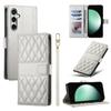For Samsung Galaxy S25 FE Case Rhombus Stitching Wallet Stand Leather Phone Cover with Long/Short Strap