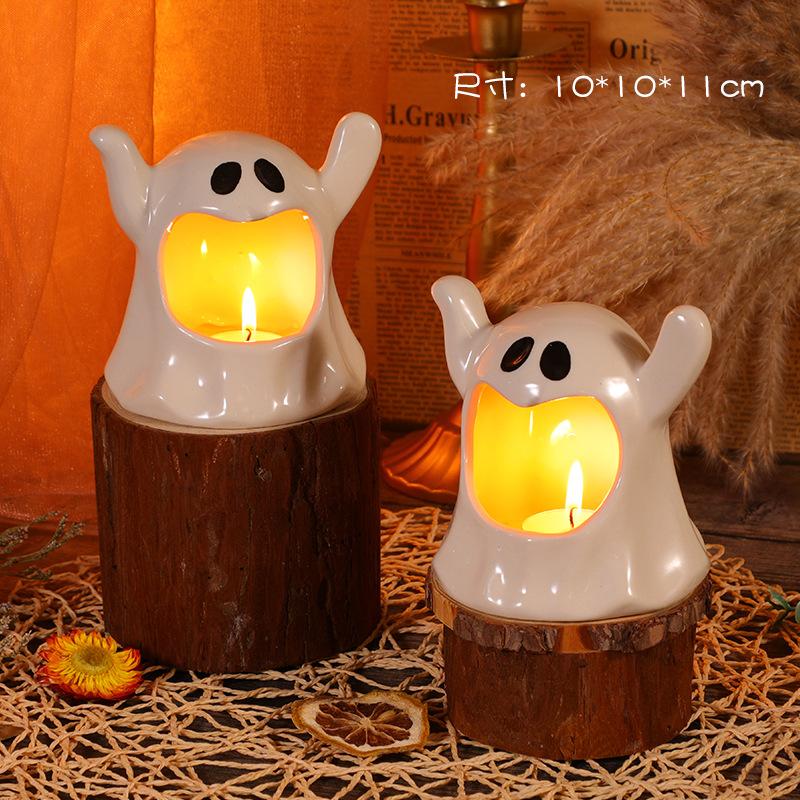 Keramik Halloween Geist Kerzenhalter Kerzenständer Kaninchen Schlüsselablage Organizer Raumdekoration Heimtisch Duftbehälter