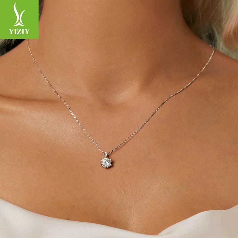Simple Classic Six-Claw One-Carat Mozzarella Diamond Necklace For Women, Elegant And Shining S925 Silver Collarbone Chain