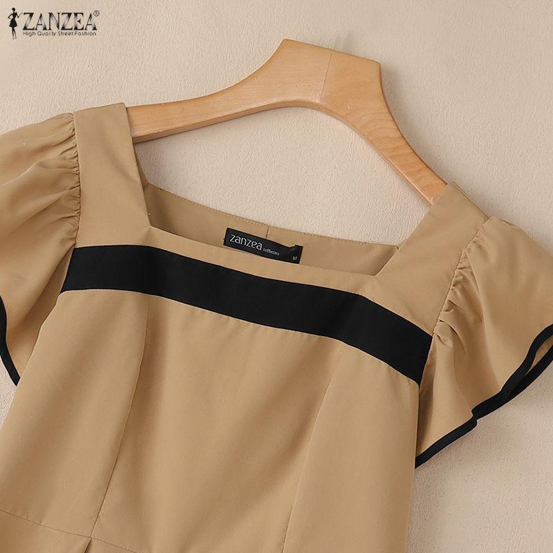 ZANZEA Women Elegant Round Neck Casual Short Sleeve Blouse