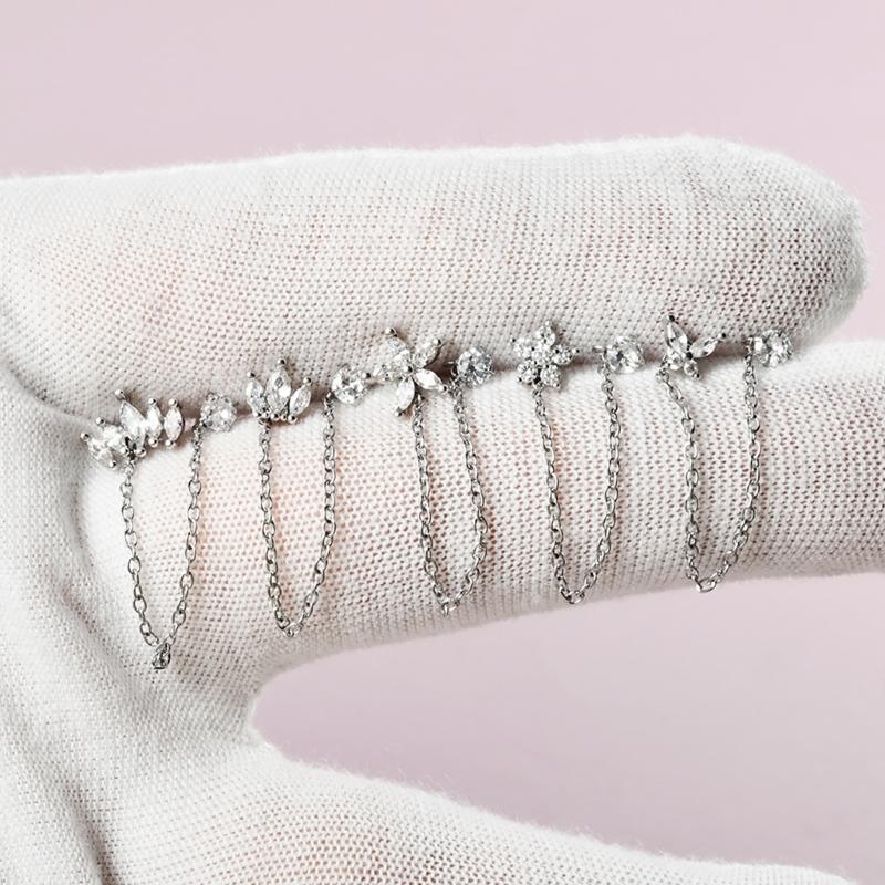 Chirurgischer Stahl Zirkon Kronen Kette Ohr Tragus Knorpel Blume Piercing Ohrring Conch Ohr Helix Piercing Körperschmuck