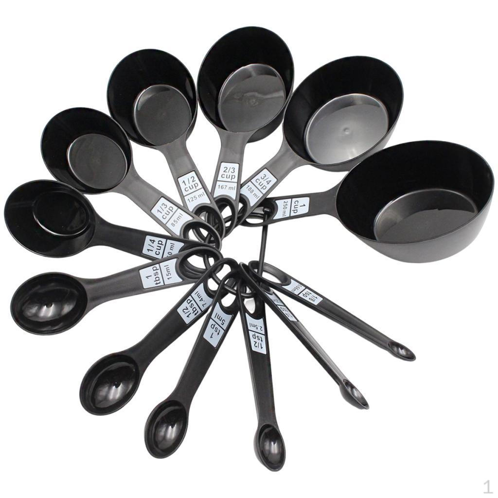 12 Pack Measuring Spoons And Cups Set, Kitchen Tools, Easy to Read, Universal, Practical Black