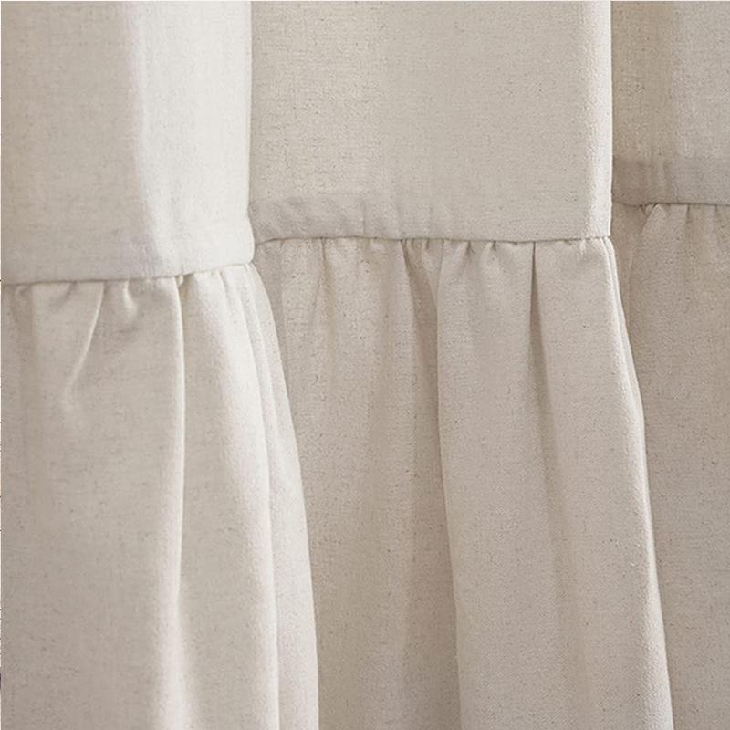 Cortina de Ducha Lisa de Lino Algodón con 12 Ganchos Impermeable Floral Volante Falbala Borde con Volante Festón Bajo Festoneado Decoración Baño Aseo