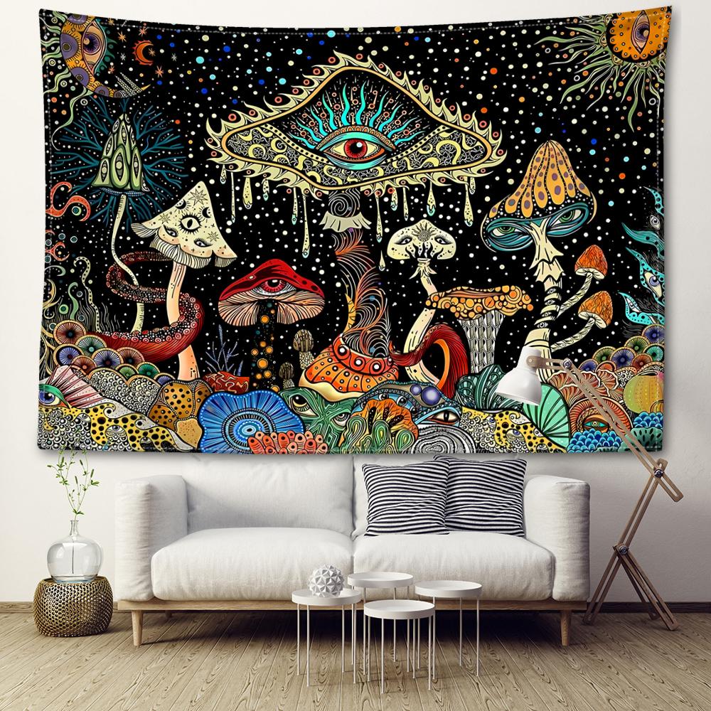 Starry Sky Eyes Mushroom Tapestry Wall Hanging Mysterious Witchcraft Art Hippie Tapitz Living Room Bedroom Home Decor