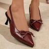 Wine Red High Heel Sandals for Women Summer Bowtie Decor Thin Heeled Sandals Woman Plus Size Pointed Toe Slingback Party Shoes