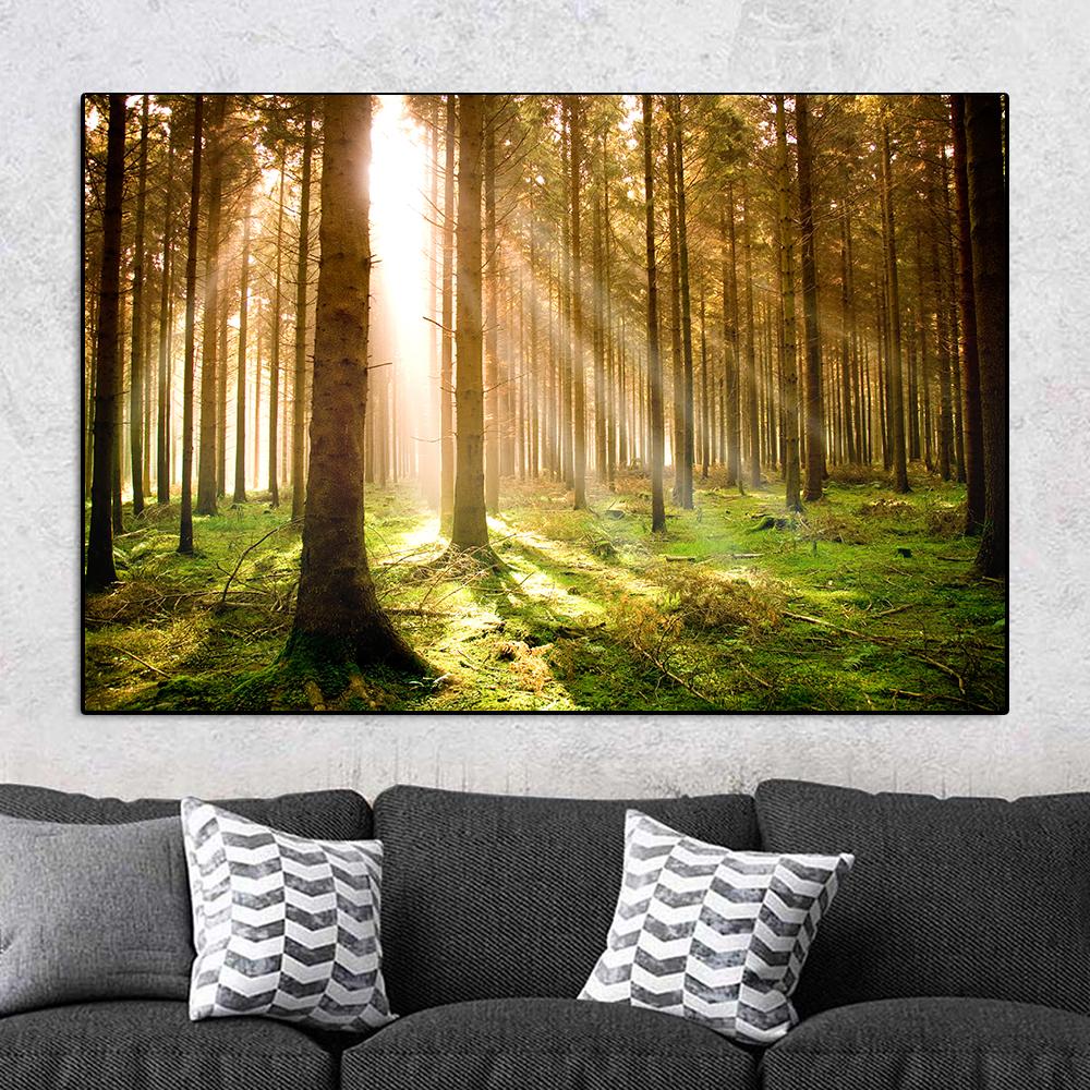 

Картина на холсте «Солнечный свет» в зеленом лесу, настенная живопись маслом, пейзажные постеры, принты для декора гостиной 20x40cm no frame индийская желтого