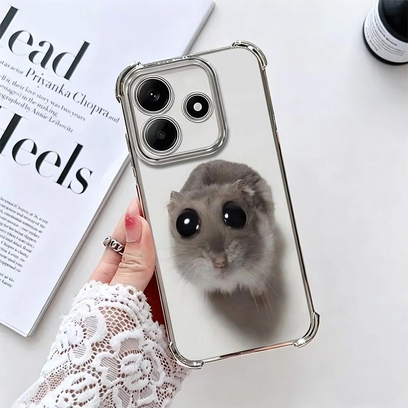 Funny Sad Hamster Meme Plating Phone Case For Xiaomi Redmi Note 14 15 Pro Plus 13 12 11 11S 11T 10 9S 9 5G Anti-Fall Airabag Cov