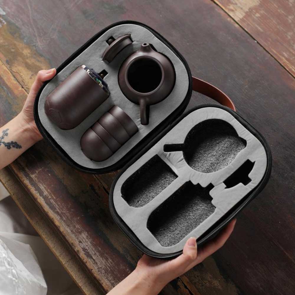 7 Pcs Purple Sand Cup Tea Puer Teapot Portable Outdoor Travel Kung Fu Teaware Ceramic Utensils Ceremony Set Teacup Fine Gift