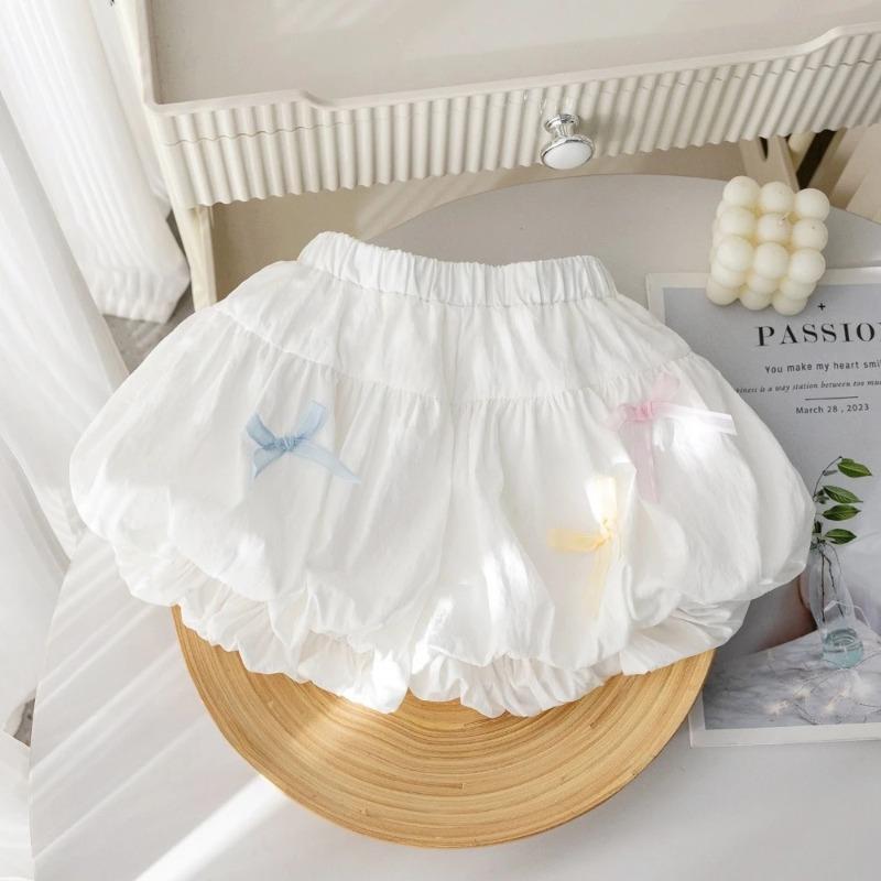 

Summer Solid Color Girls Clothes Bow Decorative Shorts Korean Version Casual Folded Children s Clothing 130cm
