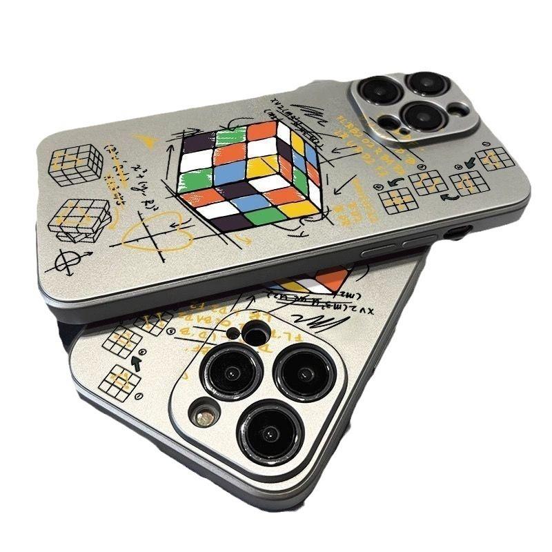 Rubik's Cube Map Is Suitable for Apple 15/14 Mobile Phone Case 16promax Anti-drop 13mini/12/7plus Electroplating Silver 11.