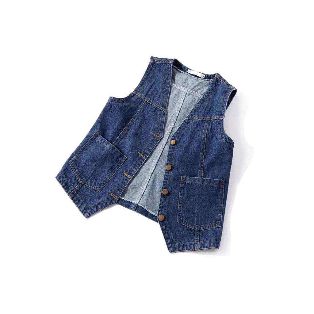 Women Sleeveless Denim Vest Casual Loose V Neck Waistcoat Single Breasted Pocket Jean Vest Short Outerwear Tank Jacket
