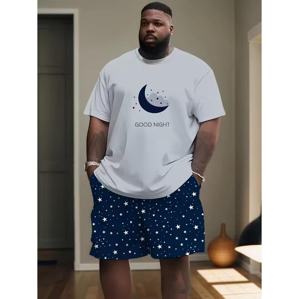 New Men's Trendy Teddy Bear Print Micro Elastic Comfortable Breathable Round Neck T-shirt Shorts Set Summer Outdoor Streetwear