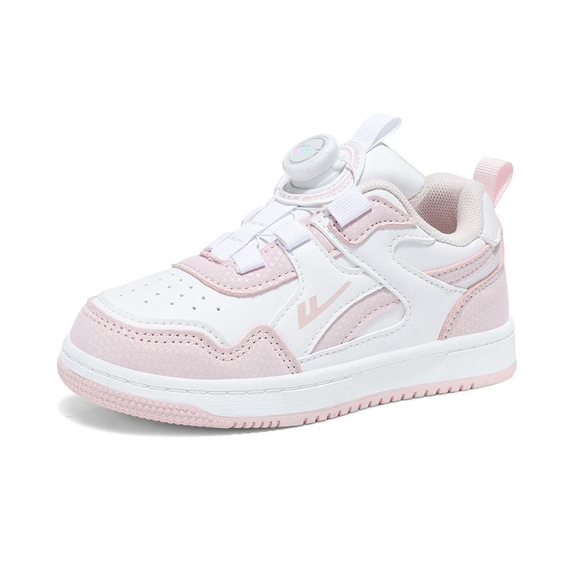 Warrior Kids' Winter 2025 White Leather Sneakers with Rotating Button for Boys and Girls - Versatile Casual Shoes