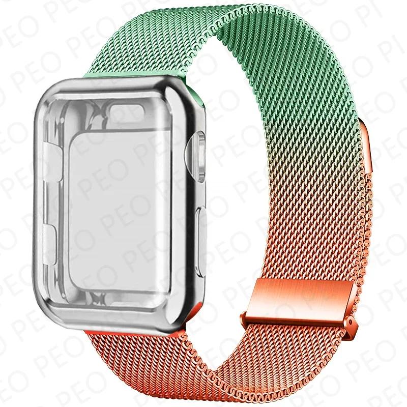 Case+Metal Milanese bands For Apple Watch Band 44mm 38mm-42mm-40mm Magnetic Loop iwatch Series 9 8 7 6 5 4 3 SE 45mm 41mm Strap