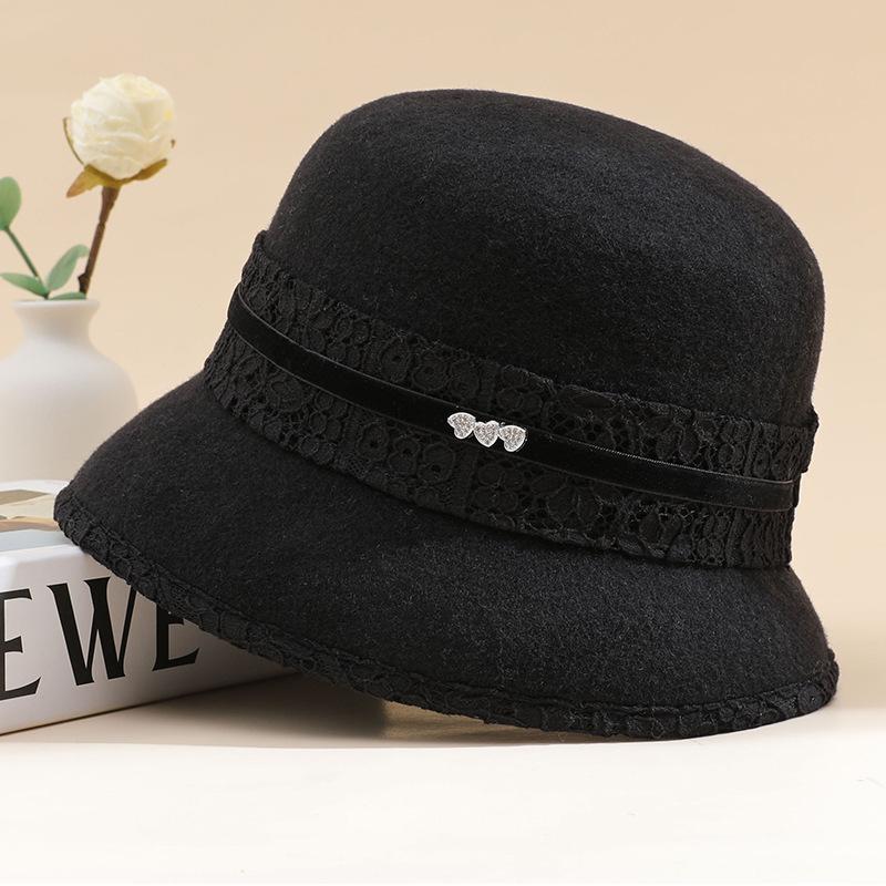 Women's 100% Pure Wool Autumn and Winter Bucket Hat Elegant Temperament Top Hat Warm Mother Hat