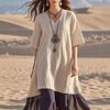 Damen Boho Patchwork Lockeres Kleid Lässiges V-Ausschnitt Kurzarm Swing Kleid Sommer Strandurlaub Sommerkleid
