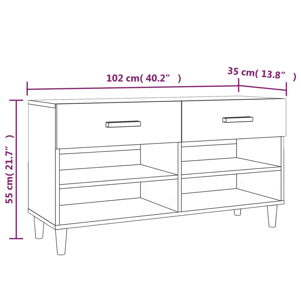 Shoe Cabinet Black 102 X 35 X 55 Cm Particleboard