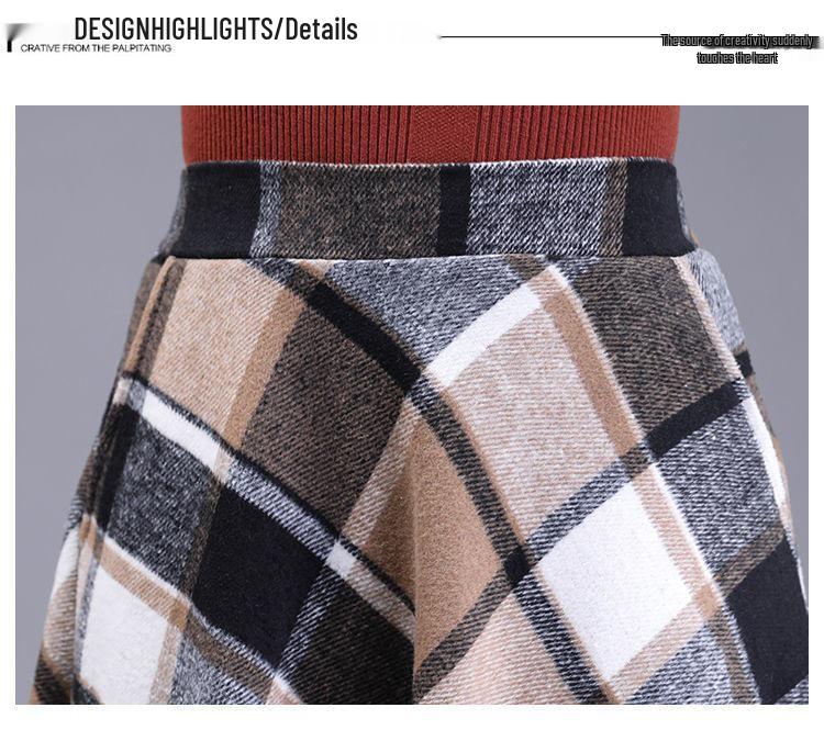 Fustă lungă retro cu carouri, pentru toamnă-iarnă, cu tiv de umbrelă, pentru siluetă pară