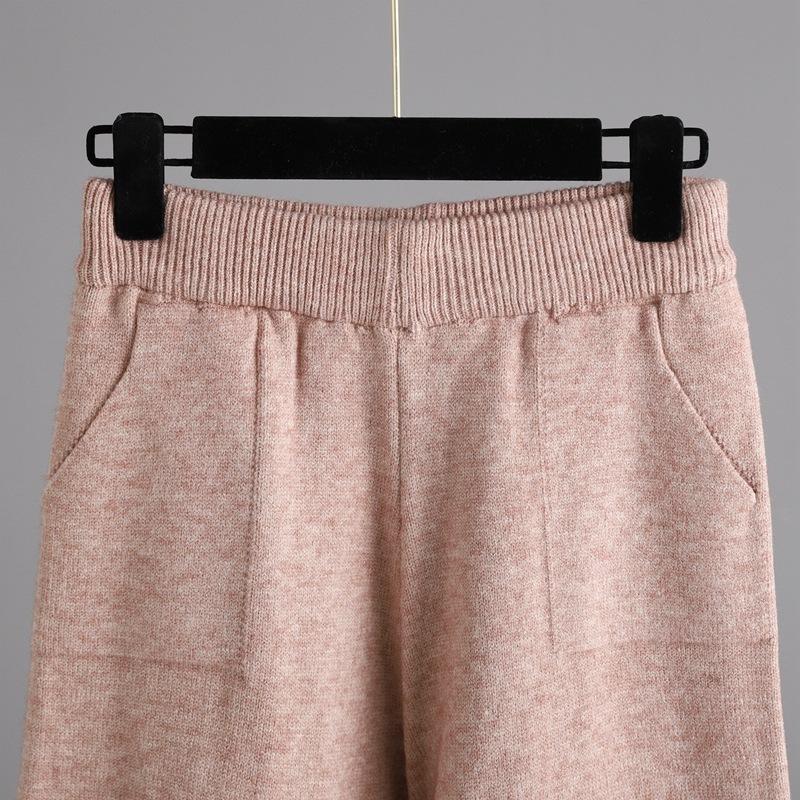 New Fashion Causal Knitted Pullover Suit Solid Color Half High Collar Wide Leg Pants Two Piece Set Autumn Winter