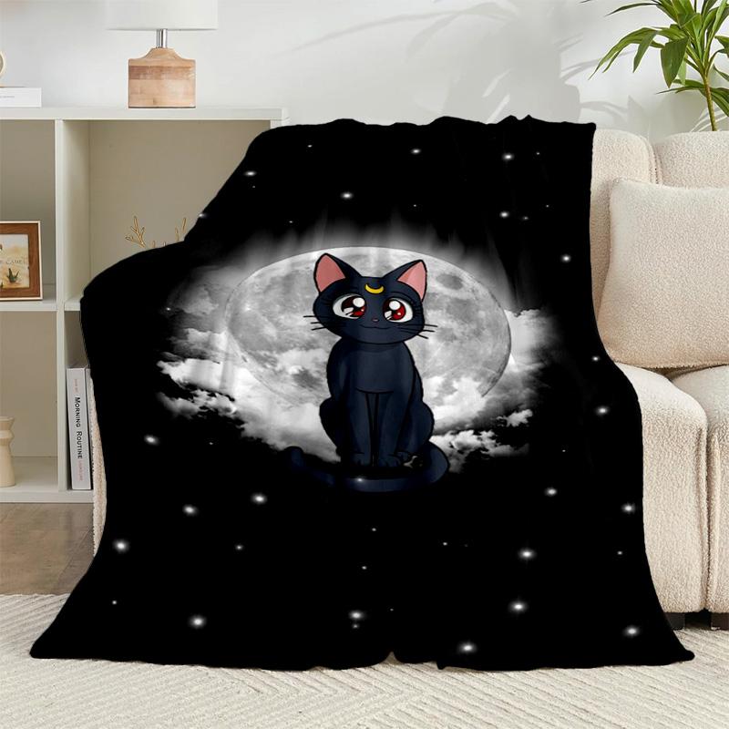 1PC Lunar Cat Magic Night Flannel Blanket Gift, Suitable for Both Men And Women, Soft Ideal for Beds And Sofa, Birthday Or Christmas Gift