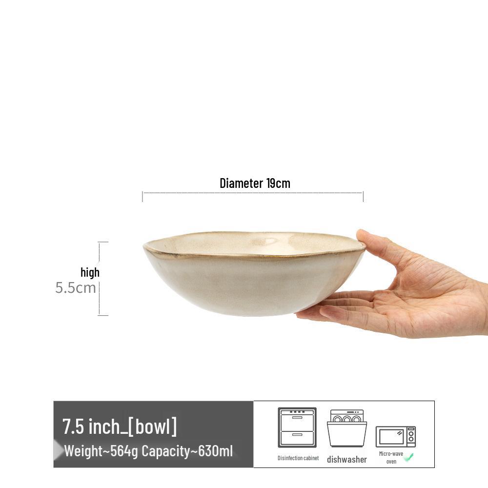 Japanese Retro Ceramic Open Bowl – Glossy Vegetable, Salad & Soup Bowl, Simple Large Tableware