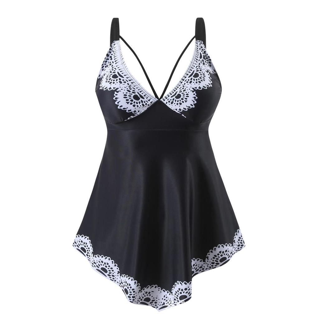 2025 Plus Size Split Digital Print Boyleg Swimsuit for Women