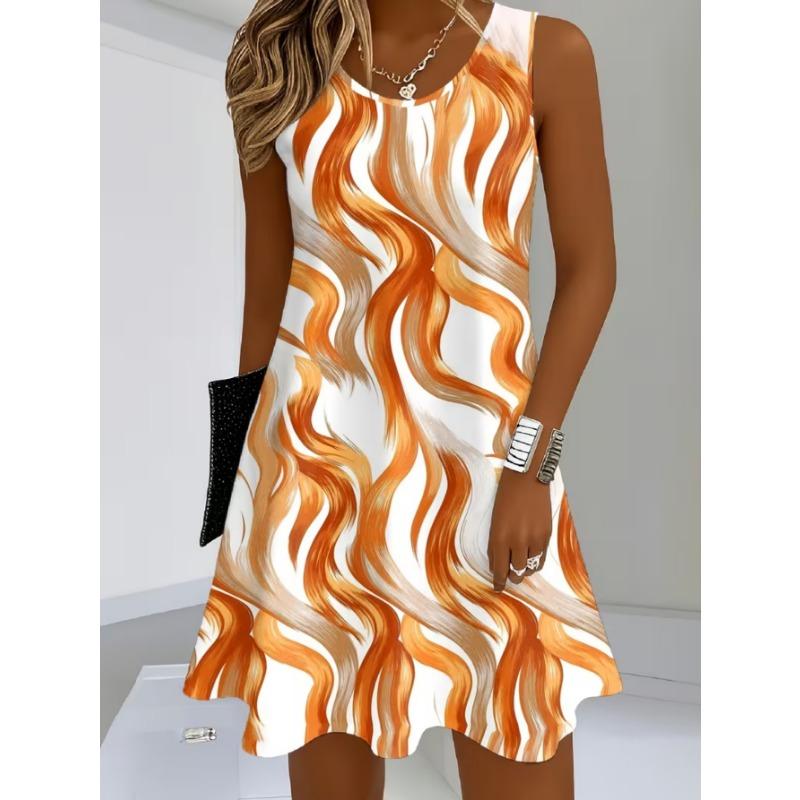 Women's Fashionable Printed Casual Sleeveless Dress, Machine Washable, Comfortable and Versatile