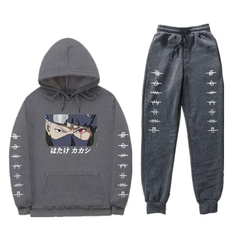 Anime Naruto Kakashi Sharingan Hooded Fleece-lined Unisex Sweatshirt Set Winter Casual Wear