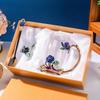 Colored Enamel Flower Glass Tea and Coffee Cup Set for Home and Office