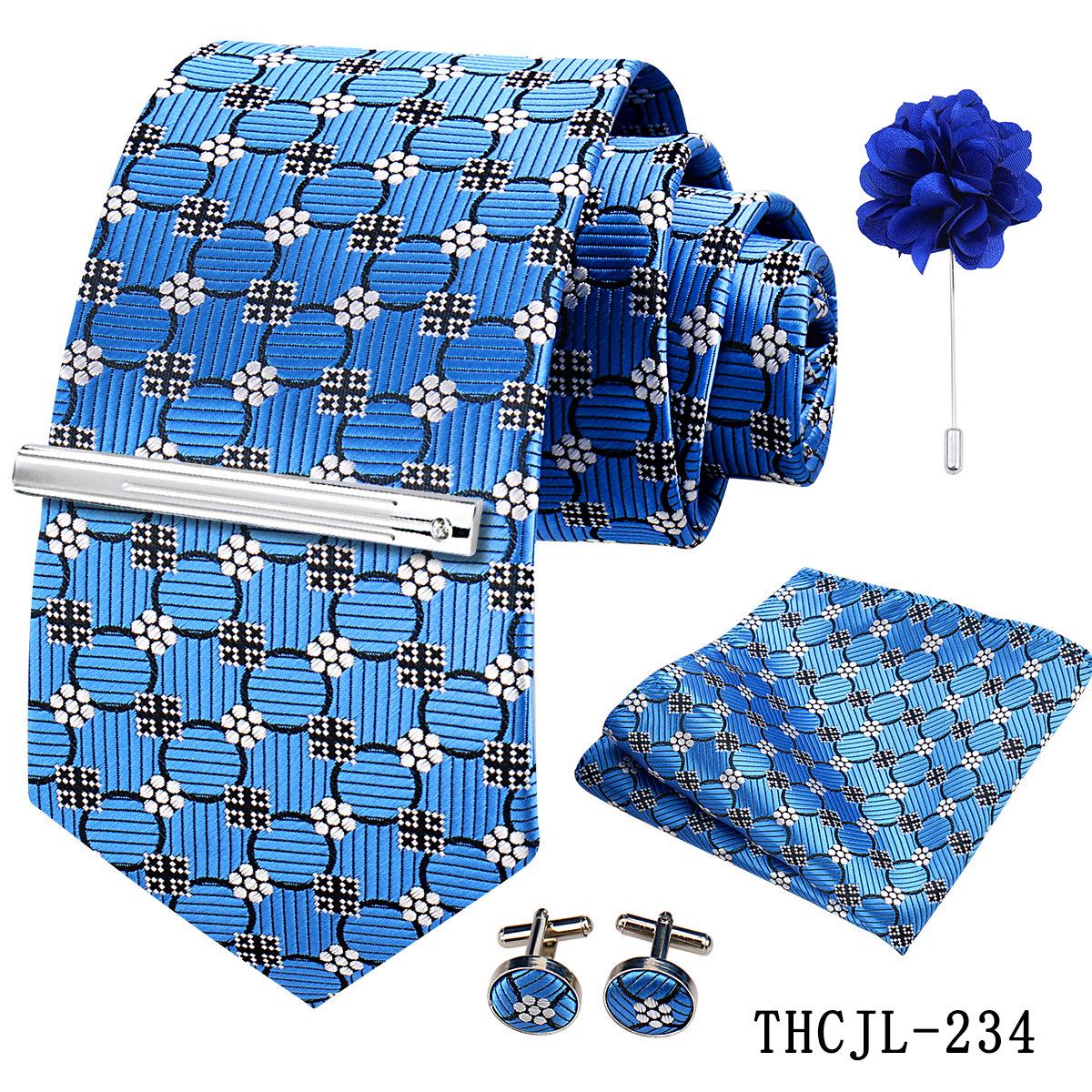 Men s European Style 5-Piece Formal Tie  Pocket Square Set, Striped Business Professional Design, Hand-Tied Tie.