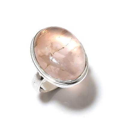 Natural Rose Quartz Gemstone Handmade 925 Sterling Silver Ring Size 8 J0F47