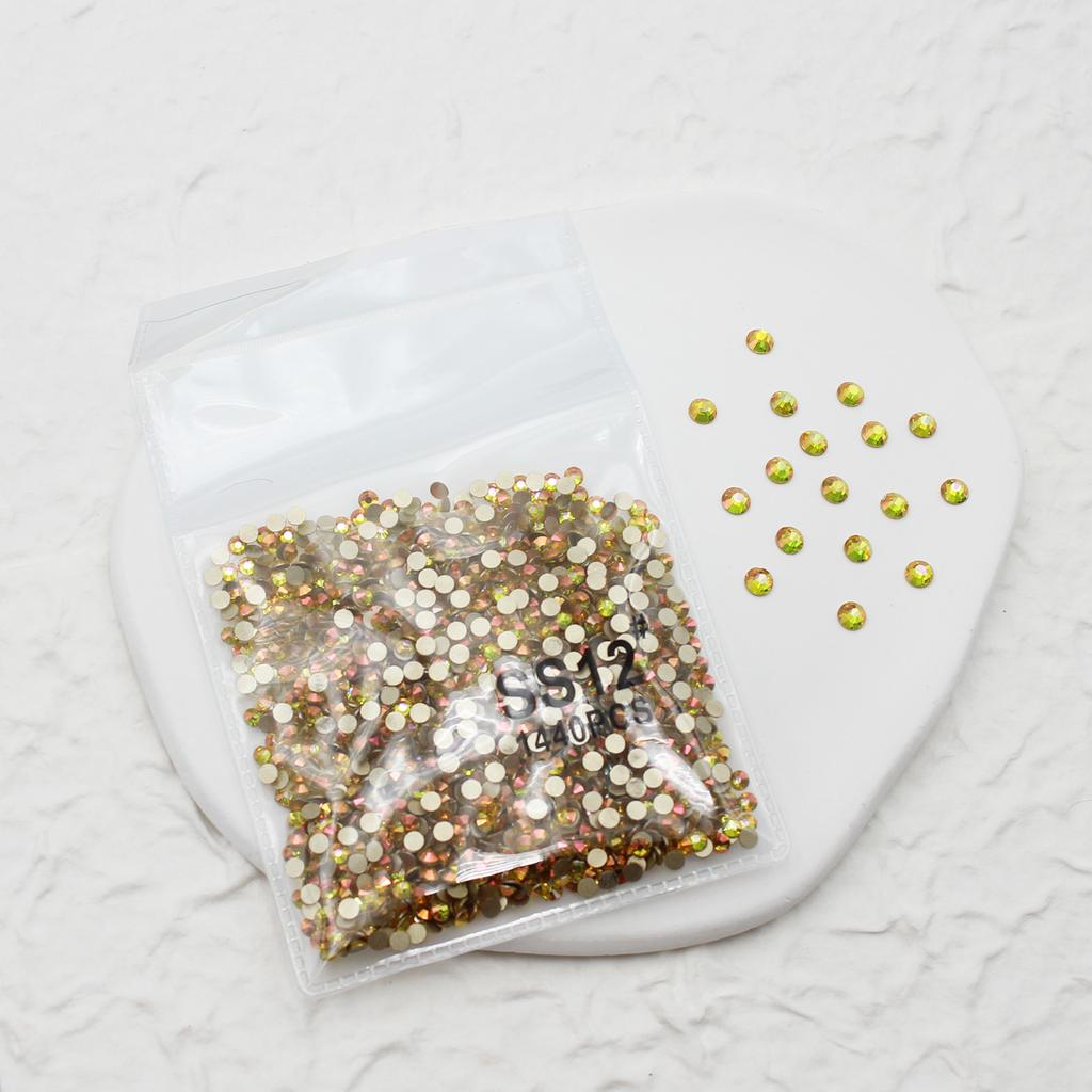 1440 Nail Art Flat Bottom Diamond Sparkle Coated Small Round Diamond Ab Symphony Gold Bottom Nail Decorative Diamond Accessories