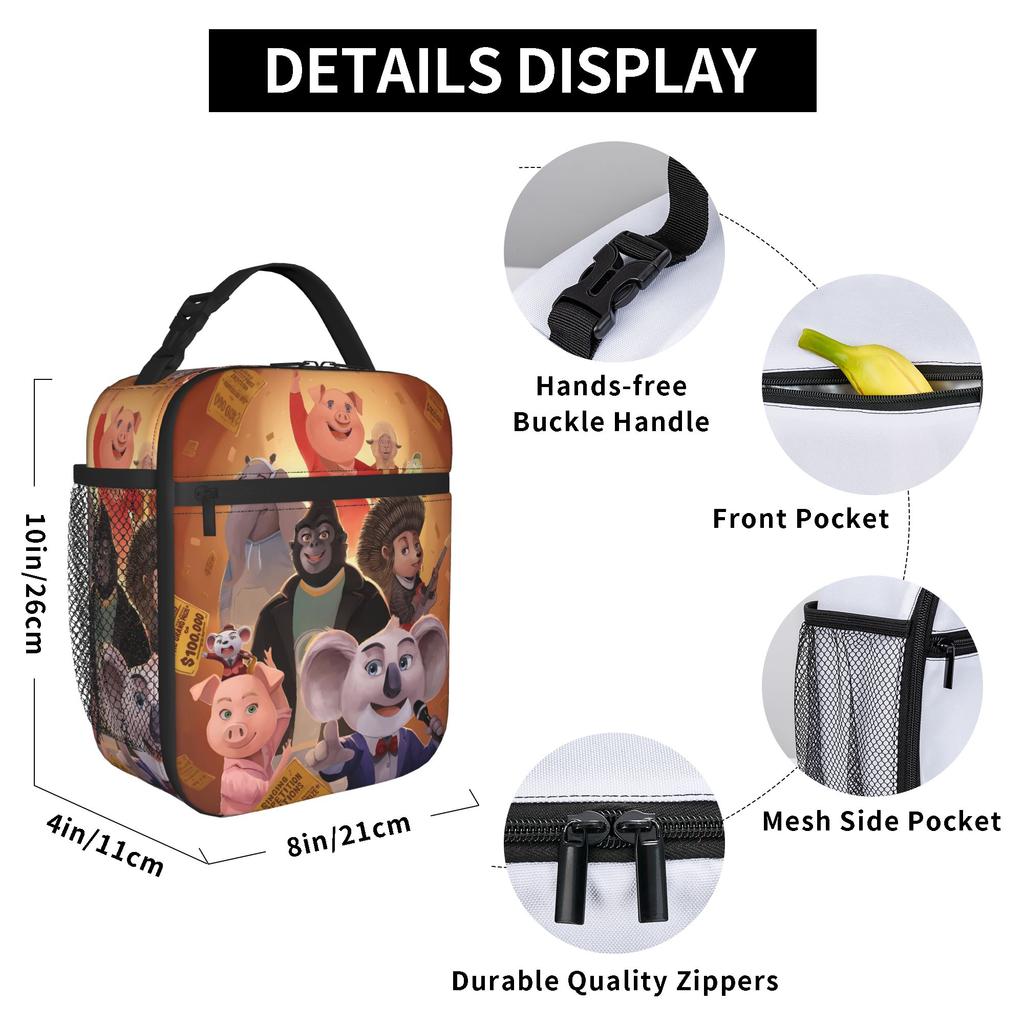 Sing Movie Characters Lunch Bag Funny Lunch Box Travel Portable Thermal Lunch Bags For Women Oxford Print Cooler Bag