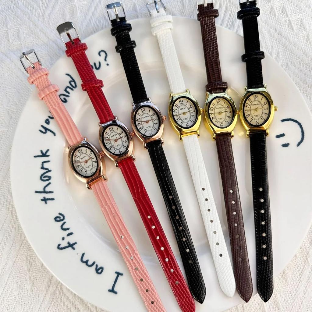 Vintage Design Classic Watch Fashion Oval Number Dial Quartz Watches Brown Leather Band Wristwatch Montre Femme Dropshipping